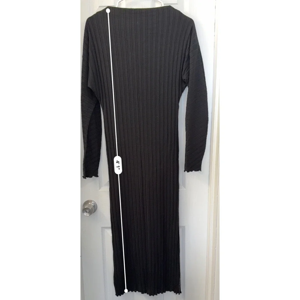 Simon Miller Black Ribbed Maxi Dress Long Sleeve Boat Neck Siro Rayon Small - Picture 5 of 6